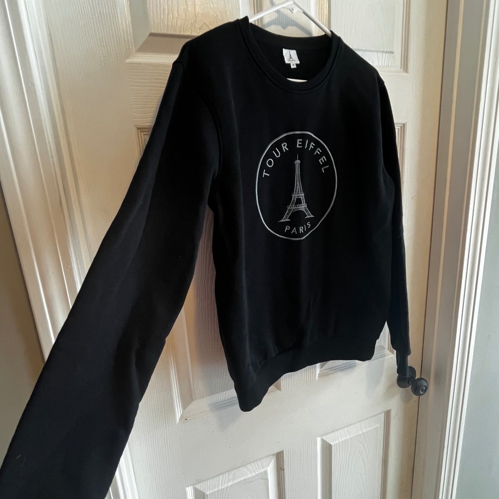 Tour Eiffel Paris Graphic Sweatshirt Women's Size Medium Black Crewneck - Picture 3 of 7